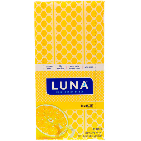Clif Bar, Luna, Whole Nutrition Bar for Women, Lemonzest, 15 Bars, 1.69 oz (48 g) Each