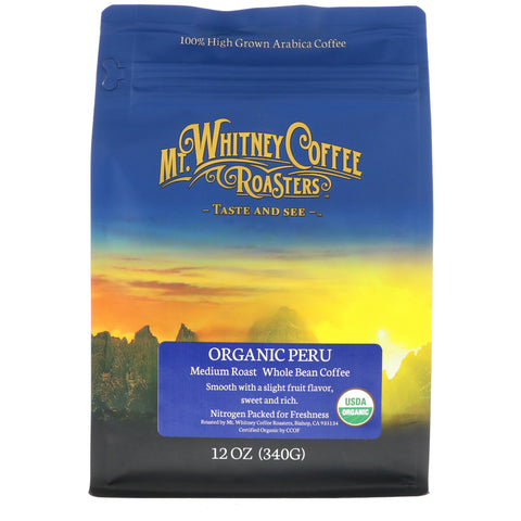 Mt. Whitney Coffee Roasters, Organic Peru, Medium Roast Whole Bean Coffee, 12 oz (340 g)