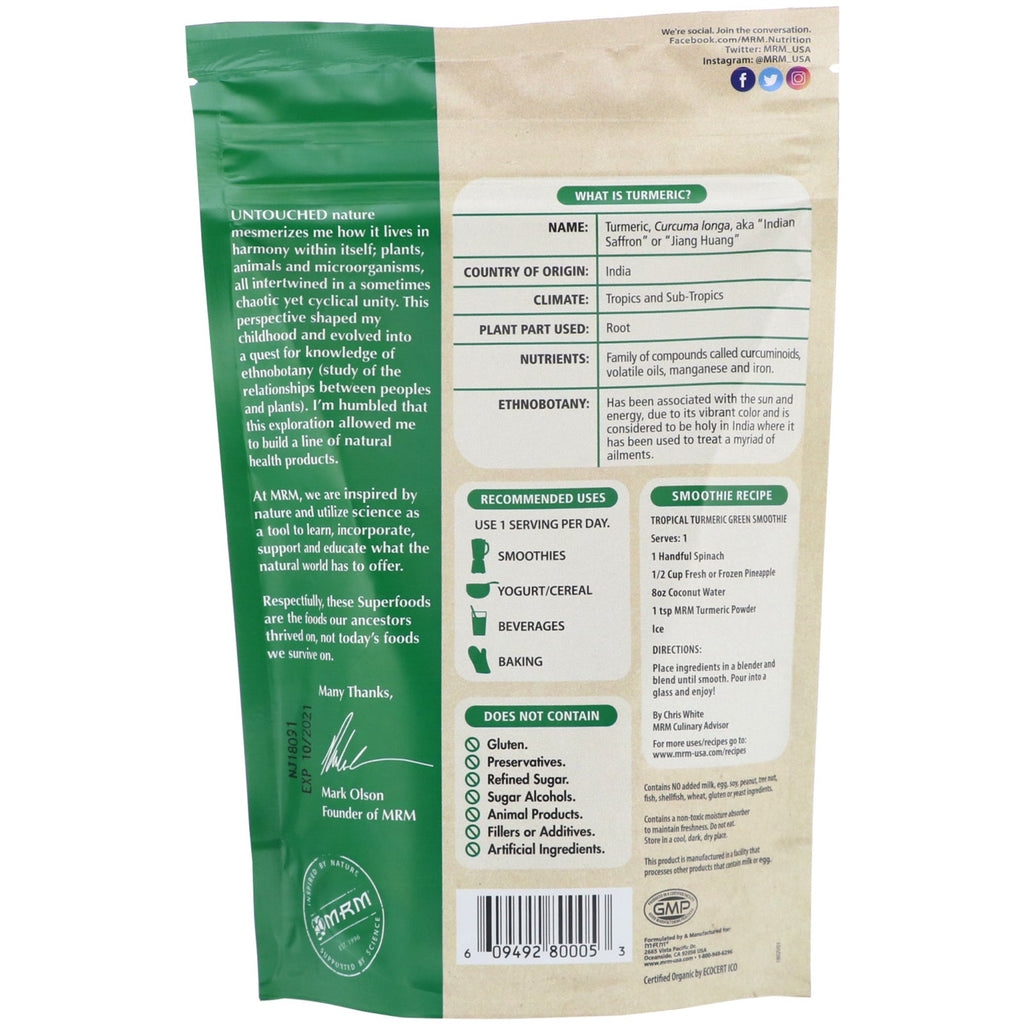 MRM, Raw  Turmeric Root Powder, 6 oz (170 g)