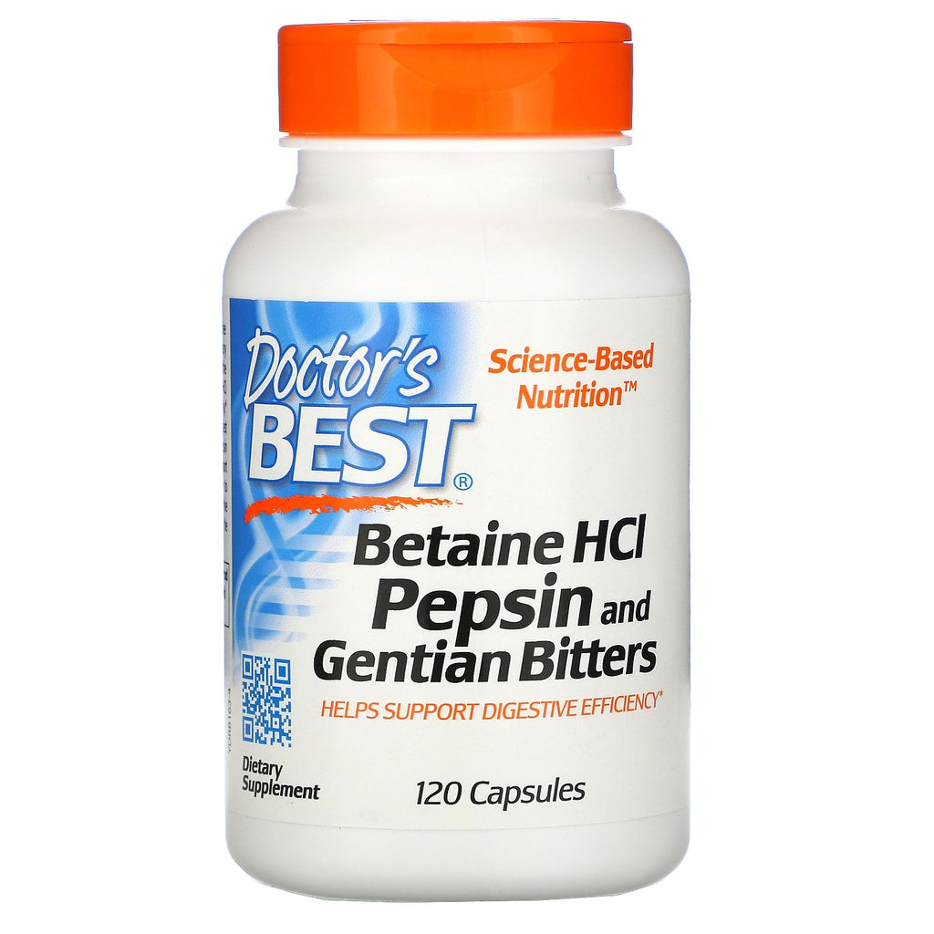Doctor's Best, Betaine HCL Pepsin & Gentian Bitters, 120 Capsules