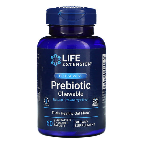 Life Extension, FLORASSIST Prebiotic Chewable, Natural Strawberry Flavor, 60 Chewable Tablets