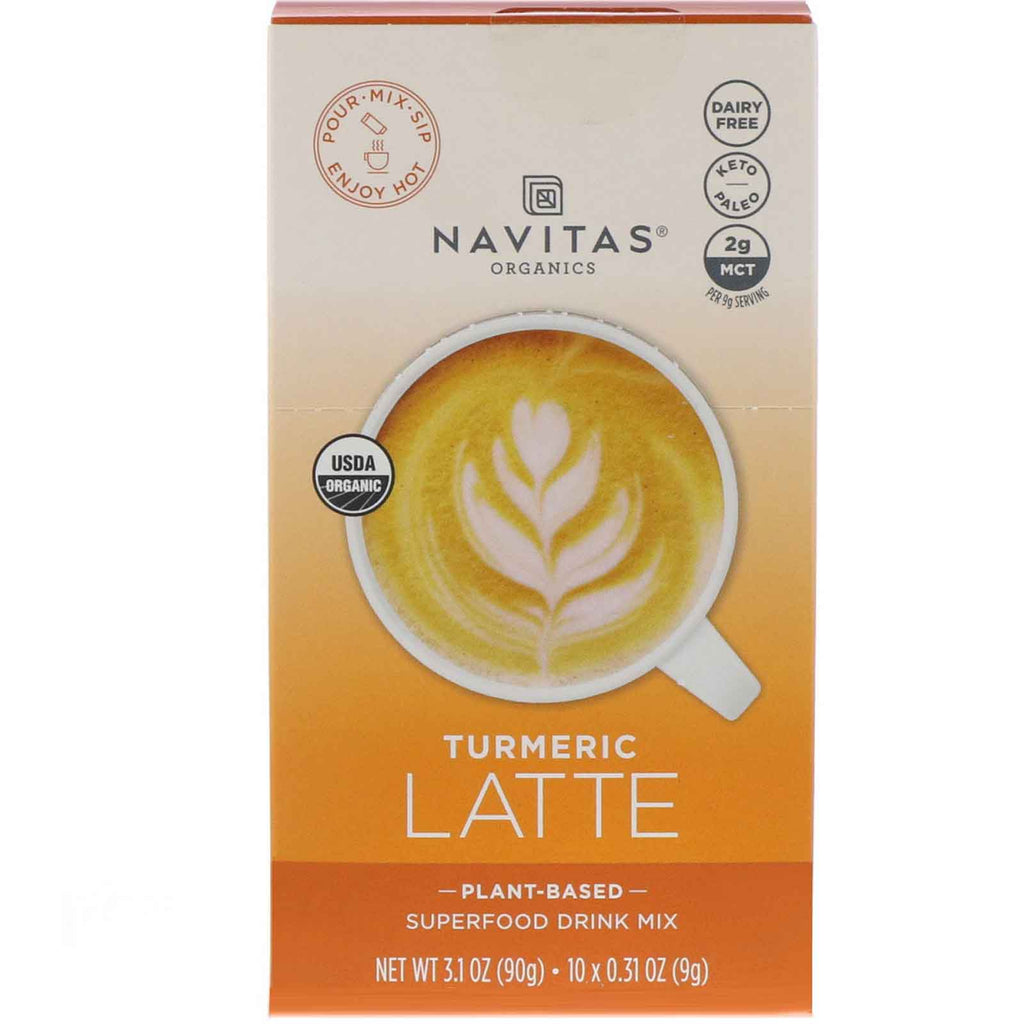 Navitas Organics, Latte Superfood Drink Mix, Turmeric, 10 Packets, 0.31 oz (9 g) Each