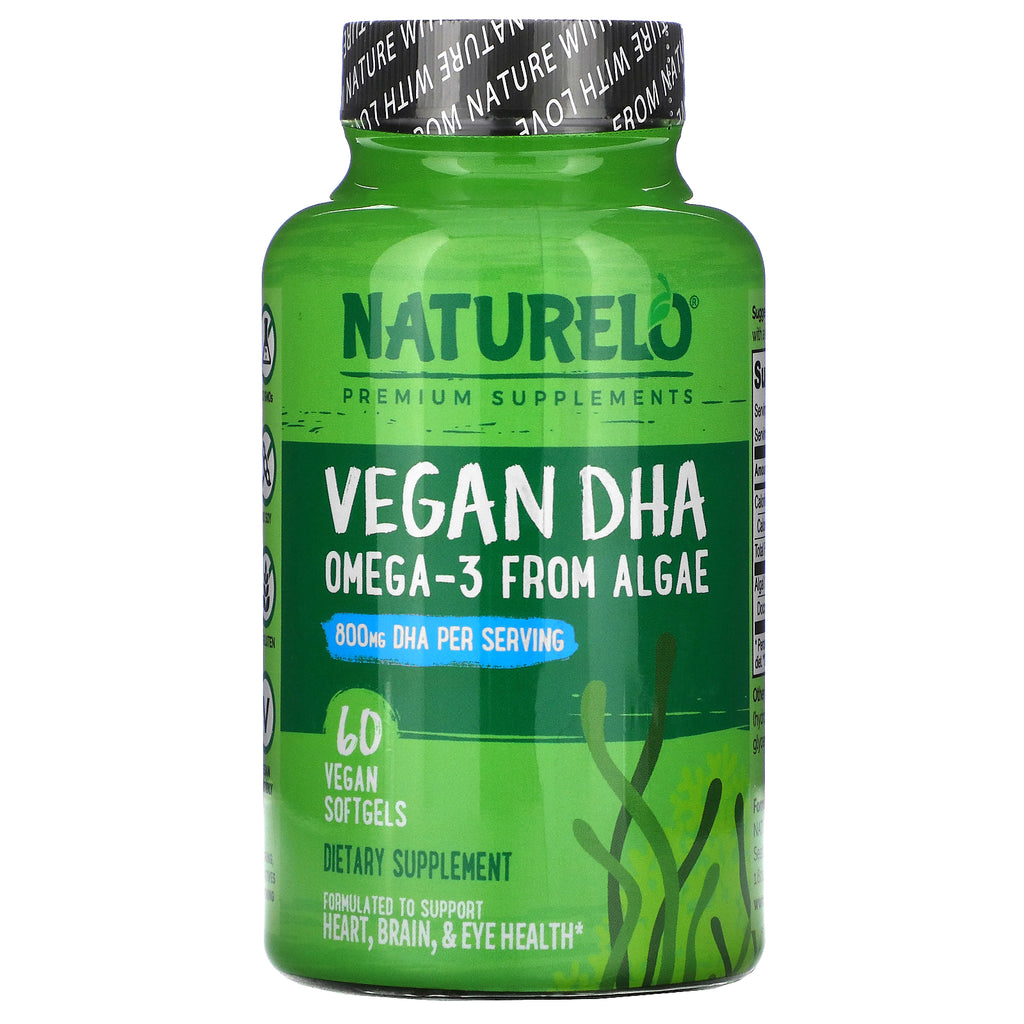 NATURELO, Vegan DHA, Omega-3 from Algae, 800 mg, 60 Vegan Softgels