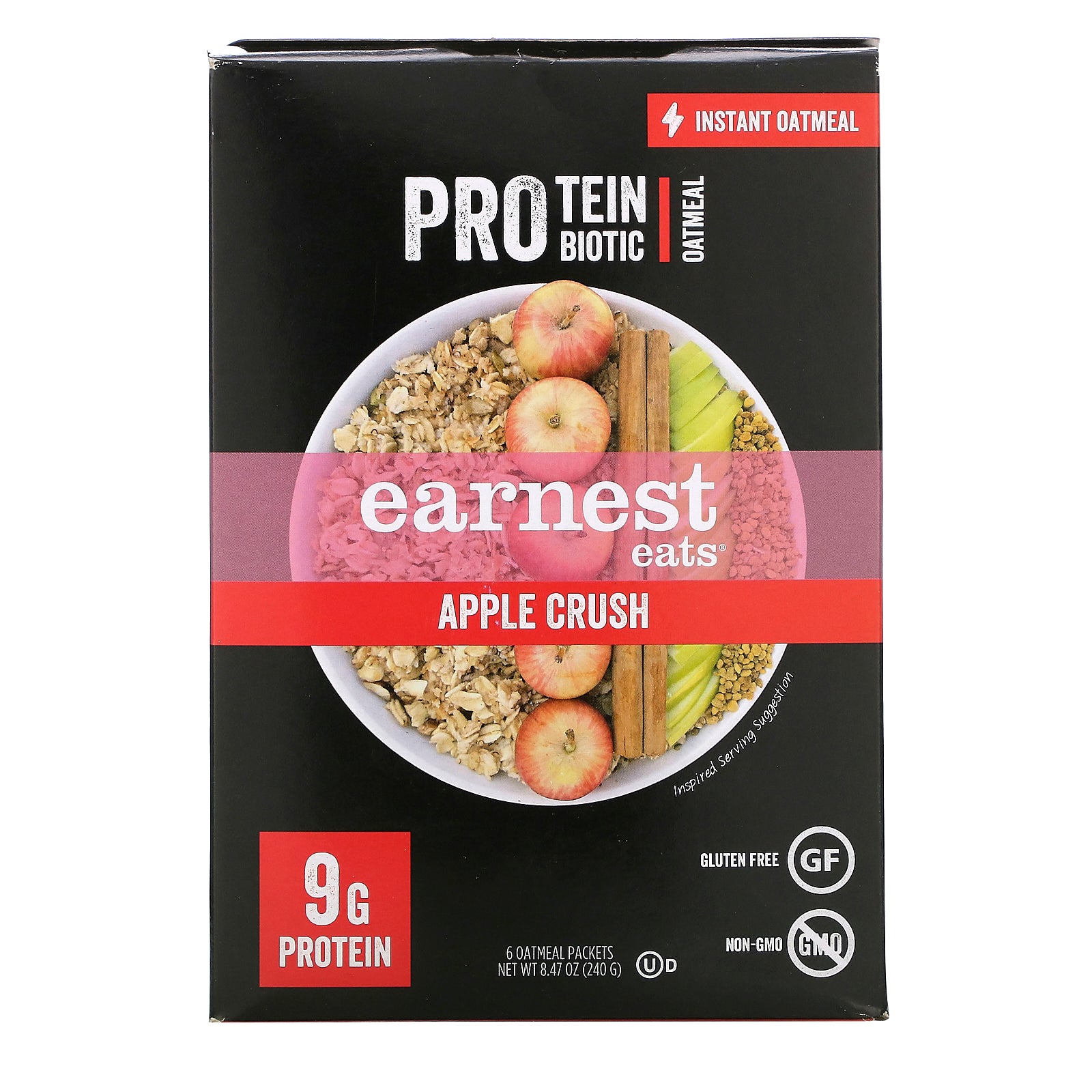 Earnest Eats, Protein & Probiotic Instant Oatmeal, Apple Crush, 6 Packets, 8.47 oz (240 g)