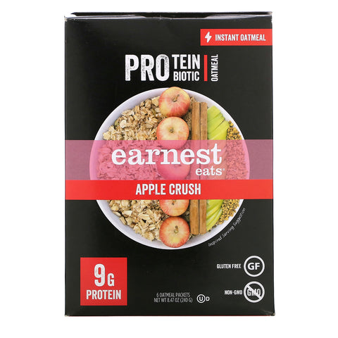 Earnest Eats, Protein & Probiotic Instant Oatmeal, Apple Crush, 6 Packets, 8.47 oz (240 g)