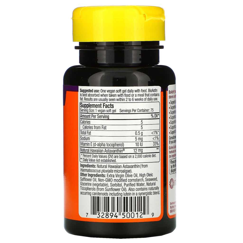 Nutrex Hawaii, BioAstin, 12 mg, 75 Vegan Soft Gels