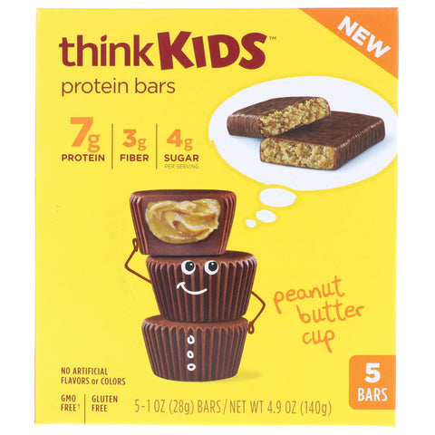 ThinkThin, ThinkKids, Protein Bars, Peanut Butter Cup, 5 Bars, 1 oz (28 g ) Each