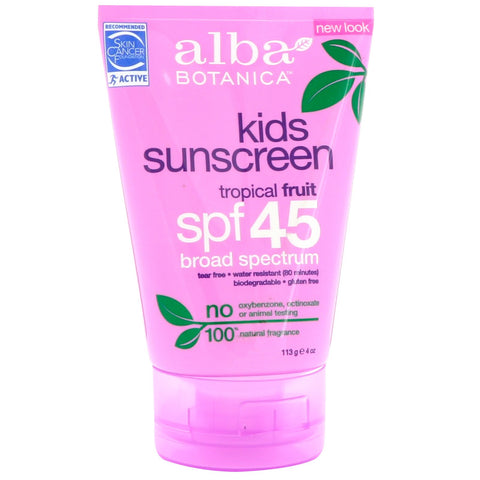 Alba Botanica, Kids Sunscreen, Tropical Fruit, SPF 45, 4 oz (113 g)
