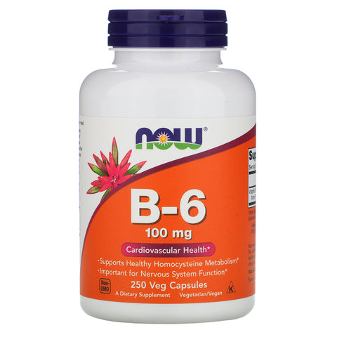 Now Foods, B-6, 100 mg, 250 Veg Capsules