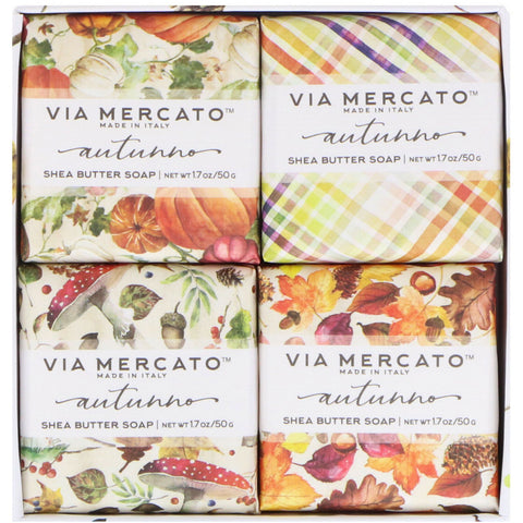 European Soaps, Via Mercato, Autumno, Shea Butter Soaps Set, 4 Soaps, 50 g Each