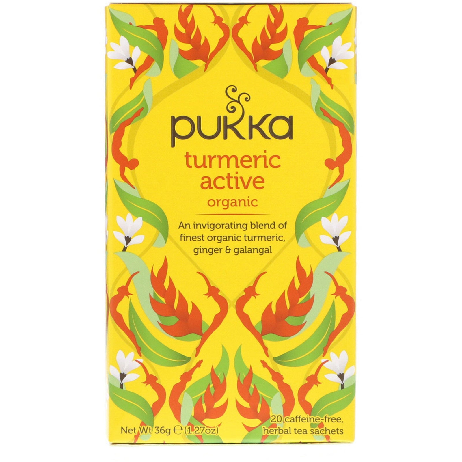 Pukka Herbs, Organic Turmeric Active, Caffeine Free, 20 Herbal Tea Sachets, 1.27 oz (36 g)