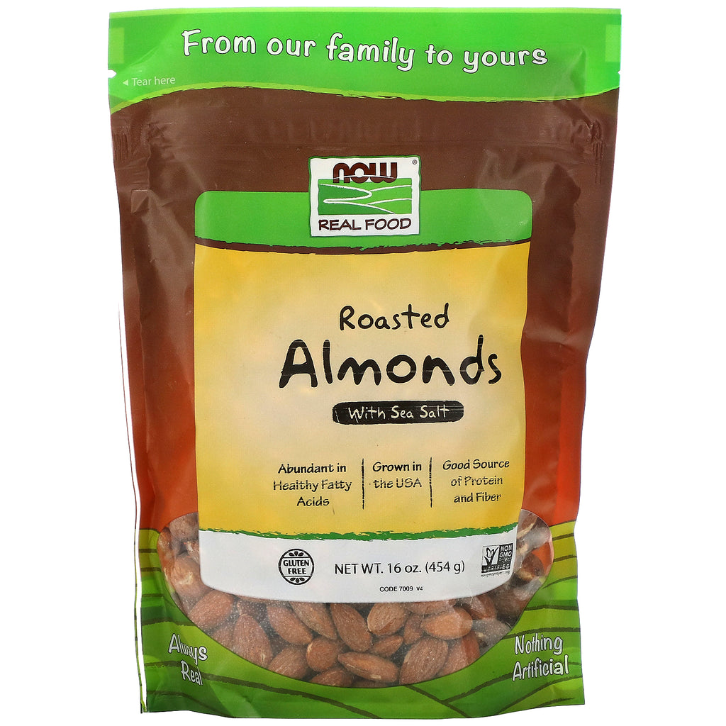 Now Foods, Real Food, Roasted Almonds, with Sea Salt, 16 oz (454 g)