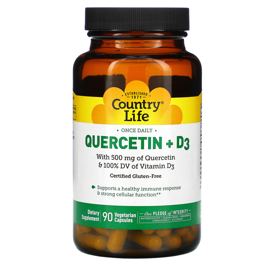 Country Life, Quercetin + D3, 90 Vegetarian Capsules