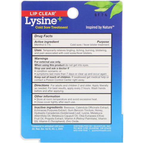 Quantum Health, Lip Clear Lysine+, Cold Sore Treatment, .25 oz (7 g)