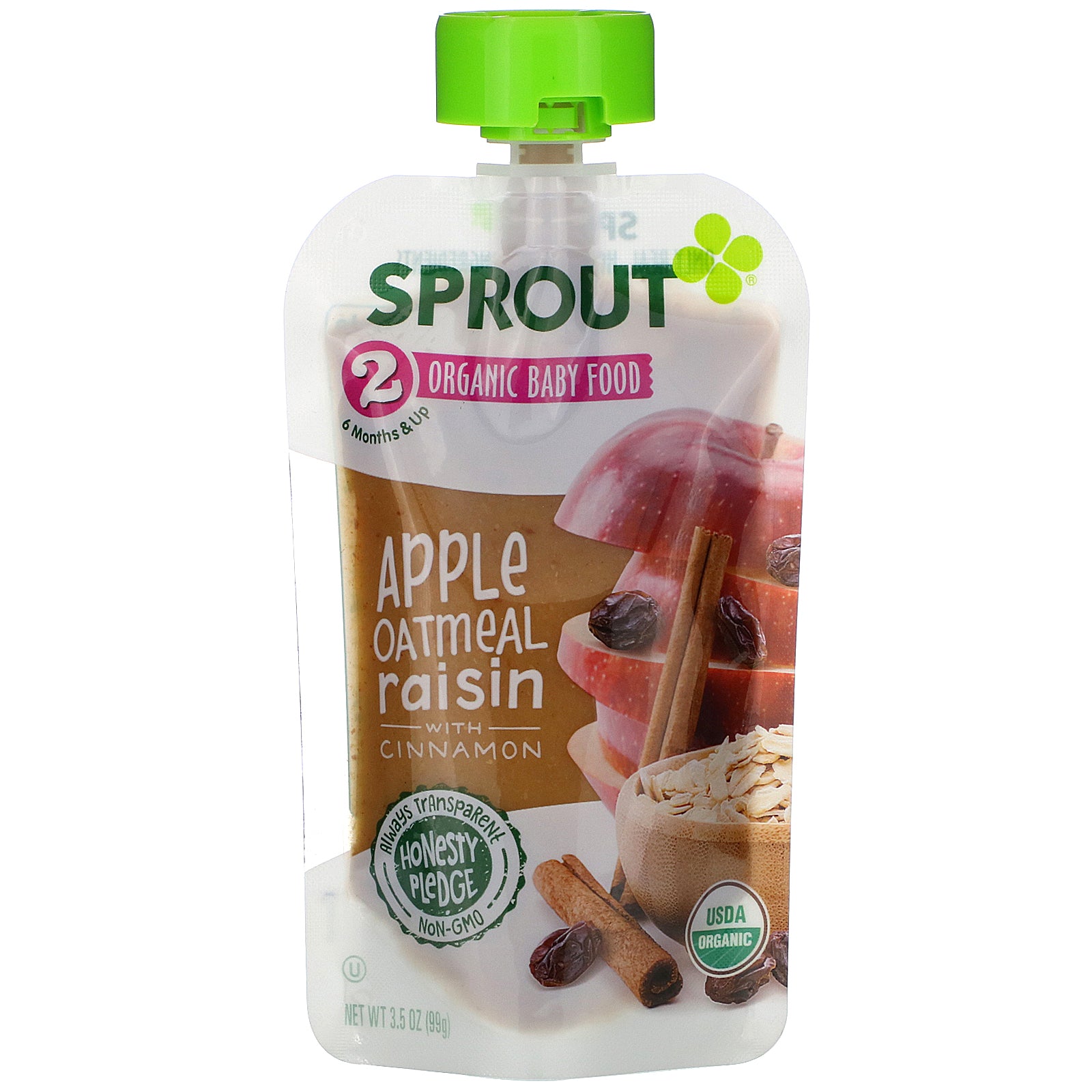 Sprout Organic, Baby Food, 6 Months & Up,  Apple Oatmeal Raisin with Cinnamon, 3.5 oz (99 g)