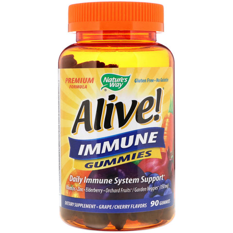 Nature's Way, Alive! Immune Gummies, Grape/Cherry Flavors, 90 Gummies