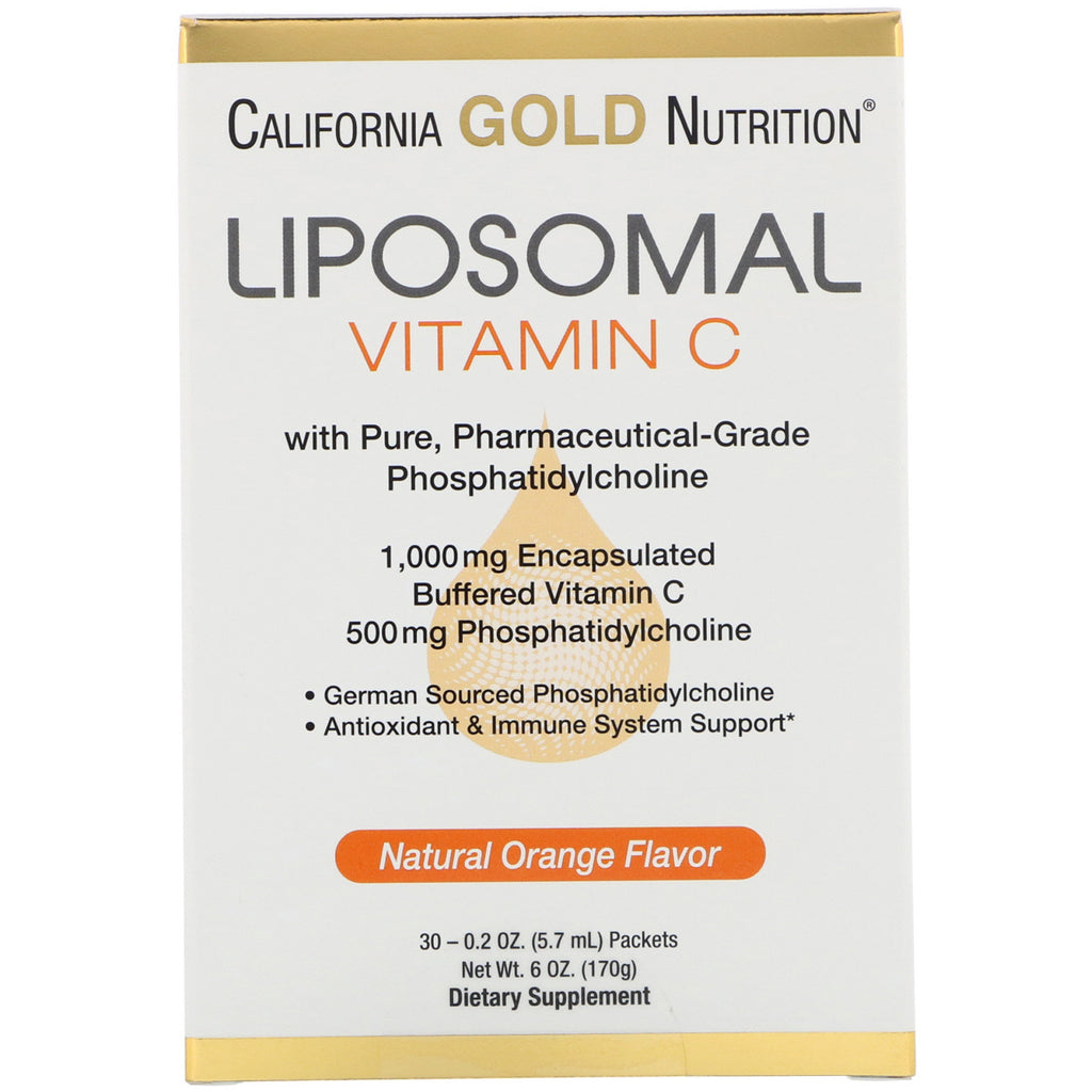 California Gold Nutrition, Liposomal Vitamin C, Natural Orange Flavor, 1000 mg, 30 Packets, 0.2 oz (5.7 ml) Each