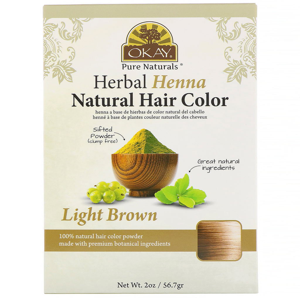 Okay Pure Naturals, Herbal Henna Natural Hair Color, Light Brown,  2 oz (56.7 g)