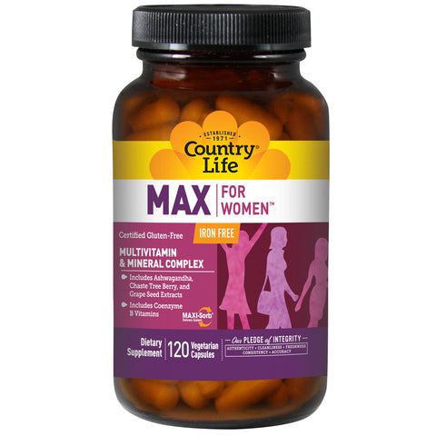 Country Life, Max for Women, Multivitamin & Mineral Complex, Iron Free, 120 Vegetarian Capsules