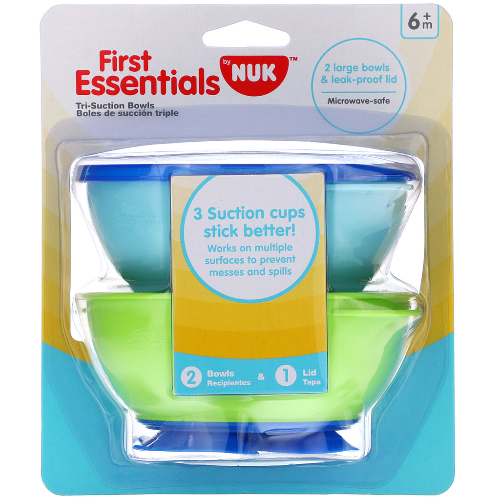 NUK, First Essentials, Tri-Suction Bowls, 6+ Months, 2 Bowls & 1 Lid