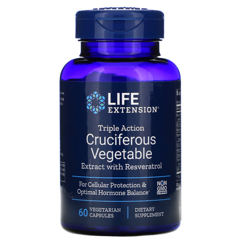 Life Extension, Triple Action Cruciferous Vegetable Extract with Resveratrol, 60 Vegetarian Capsules