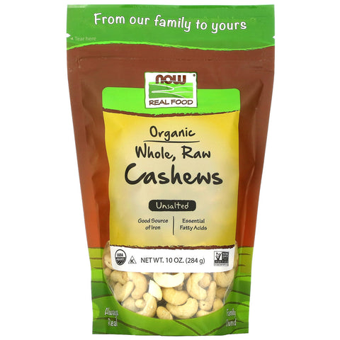 Now Foods, Real Food Organic, Whole, Raw Cashews, Unsalted, 10 oz (284 g)