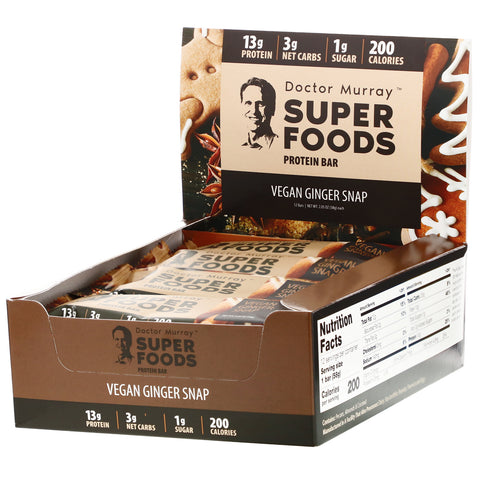 Dr. Murray's, Superfoods Protein Bars, Vegan Ginger Snap, 12 Bars, 2.05 oz (58 g) Each