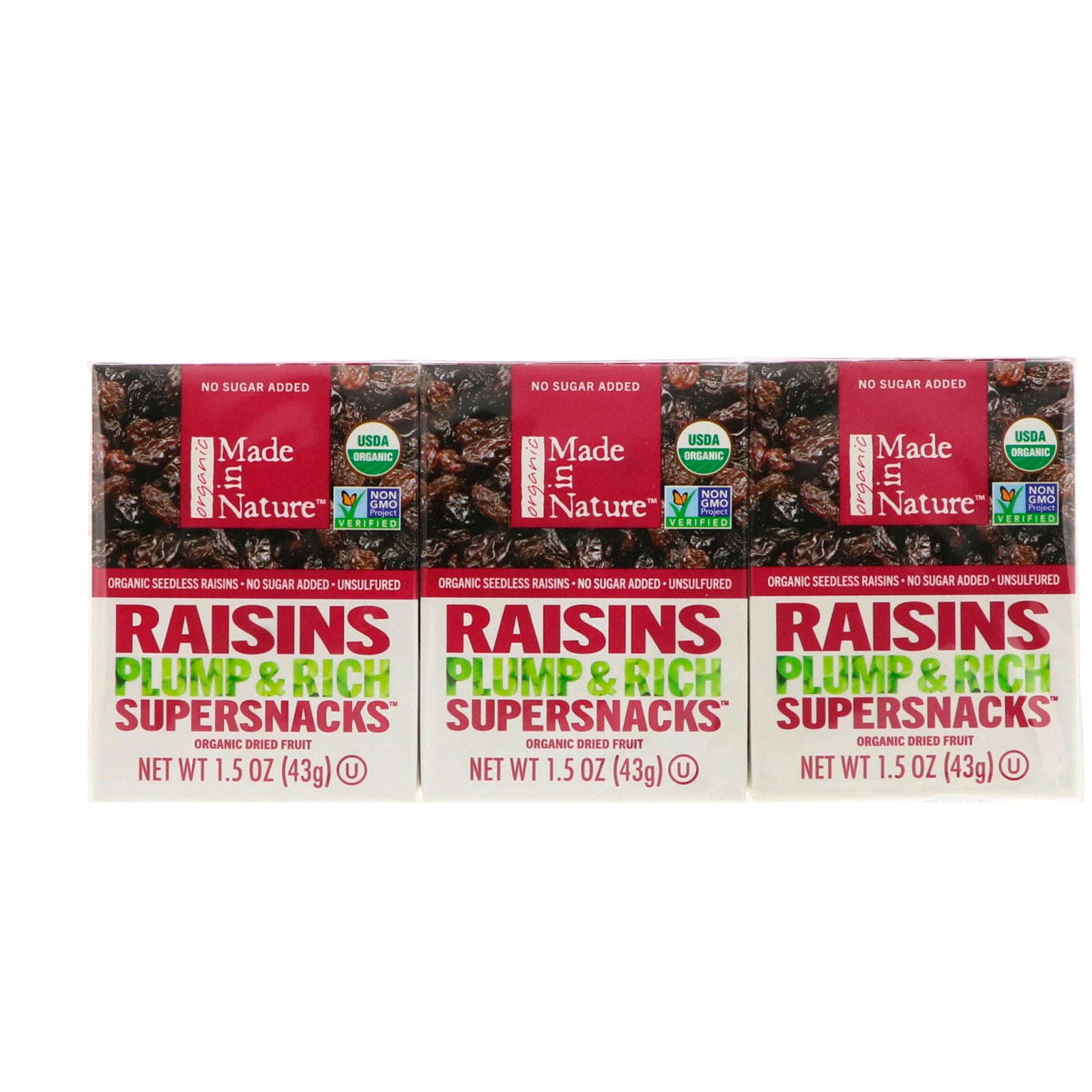 Made in Nature, Organic Dried Raisins, Plump & Rich Supersnacks, 6 Pack, 1.5 oz (43 g) Each