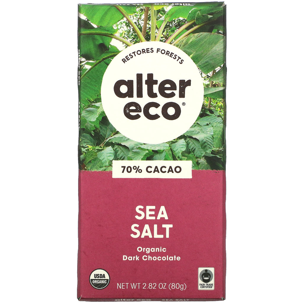 Alter Eco, Organic Dark Chocolate Bar, Sea Salt, 70% Cocoa, 2.82 oz (80 g)