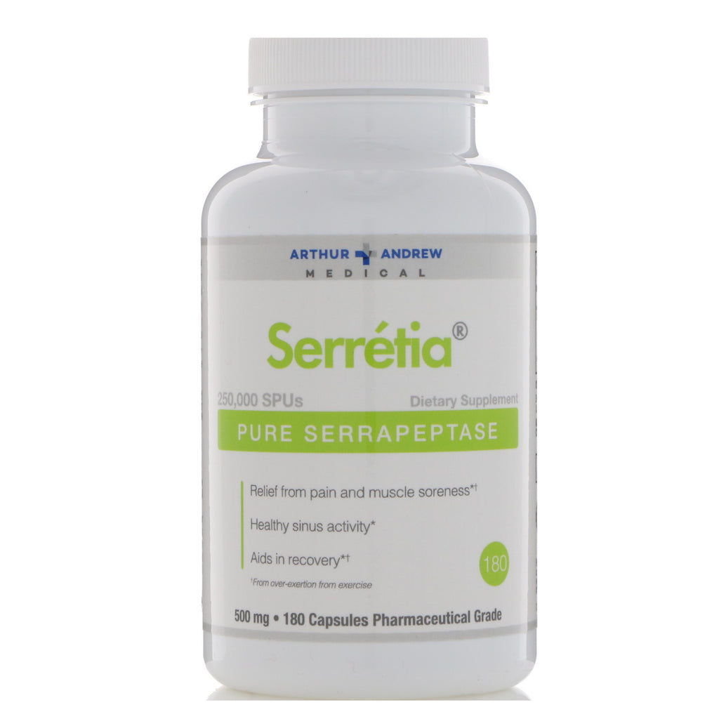 Arthur Andrew Medical, Serretia, Pure Serrapeptase, 500 mg, 180 Capsules