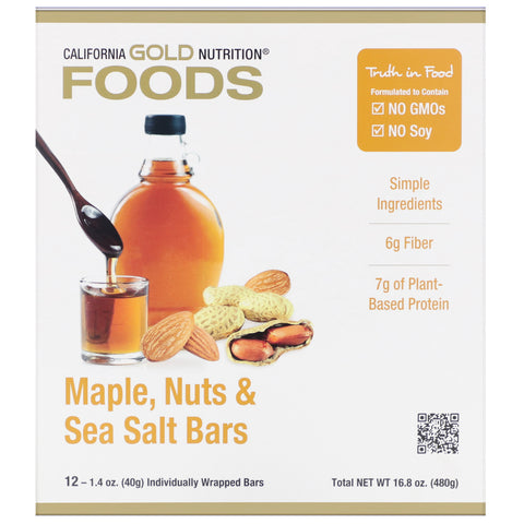 California Gold Nutrition, Foods, Maple, Nuts & Sea Salt Bars, 12 Bars, 1.4 oz (40 g) Each