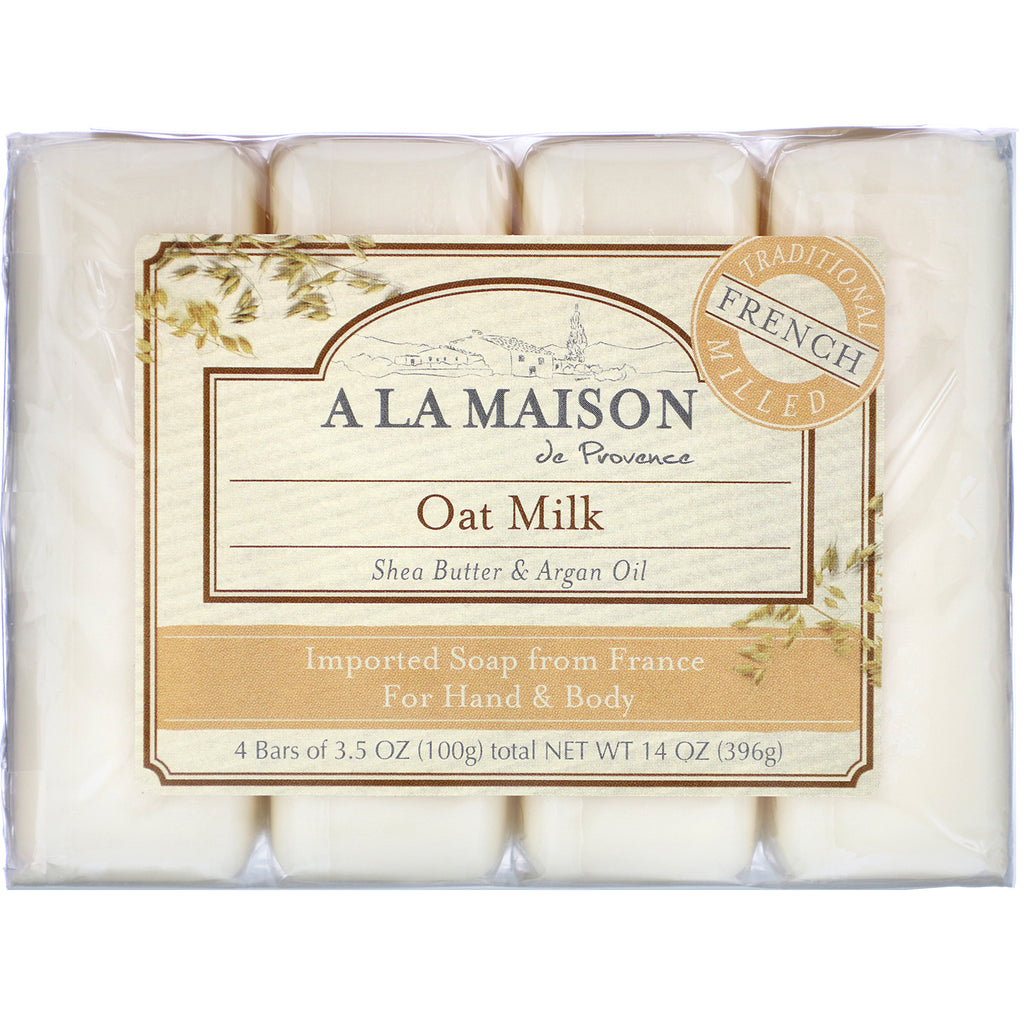 A La Maison de Provence, Hand & Body Bar Soap, Oat Milk, 4 Bars, 3.5 oz (100 g) Each