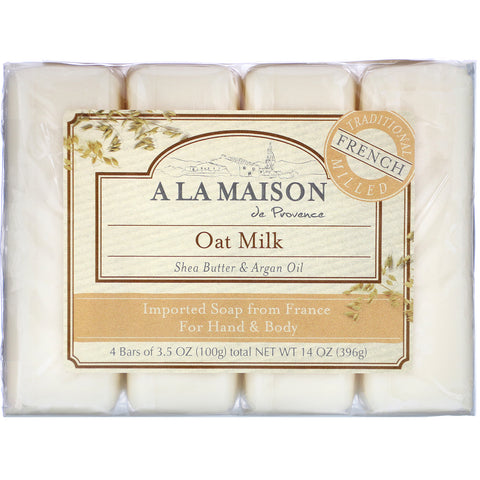 A La Maison de Provence, Hand & Body Bar Soap, Oat Milk, 4 Bars, 3.5 oz (100 g) Each
