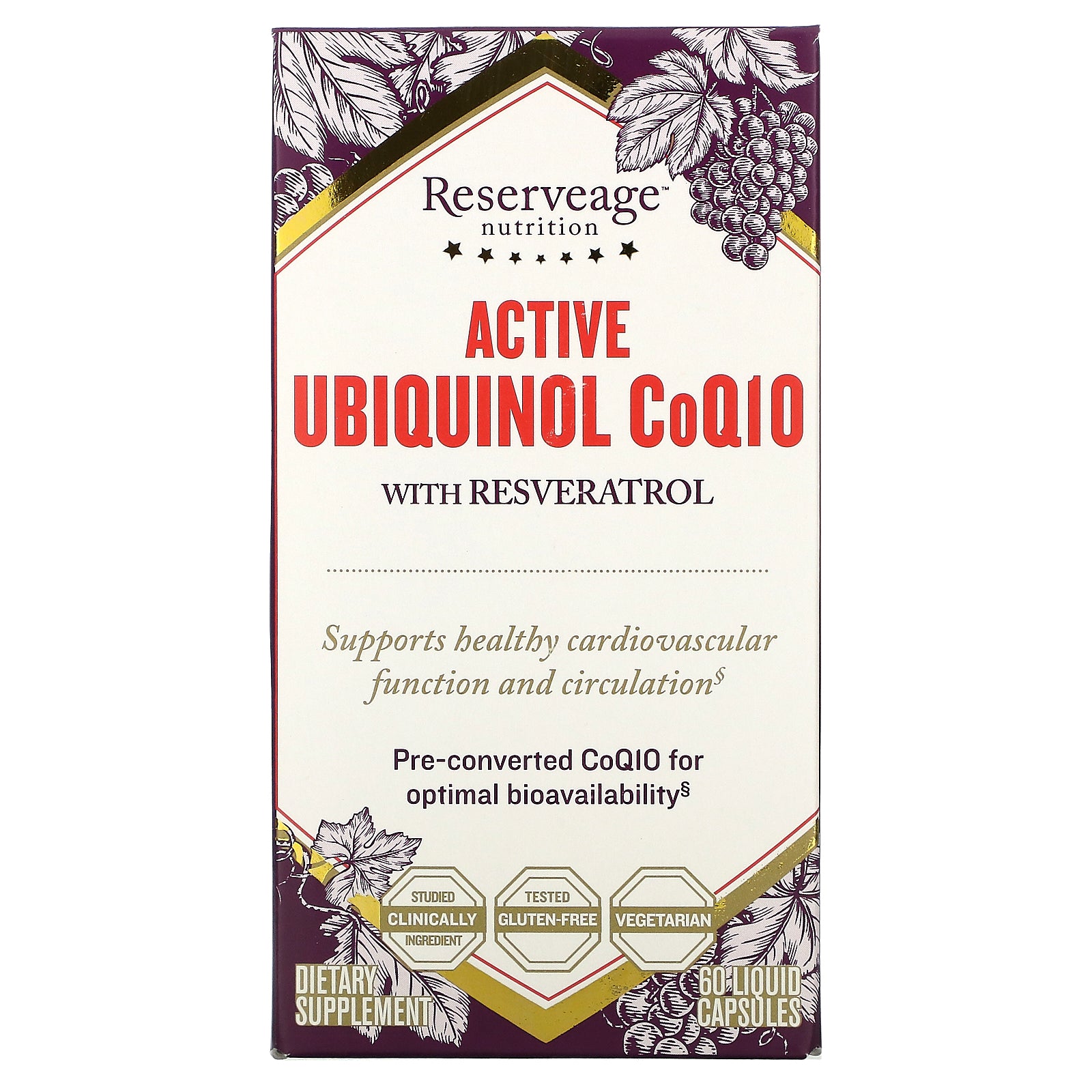 ReserveAge Nutrition, Active Ubiquinol CoQ10 with Resveratrol, 60 Liquid Capsules