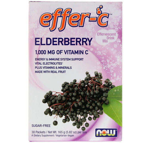 Now Foods, Effer-C, Effervescent Drink Mix, Elderberry, 30 Packets, 5.82 oz (165g)