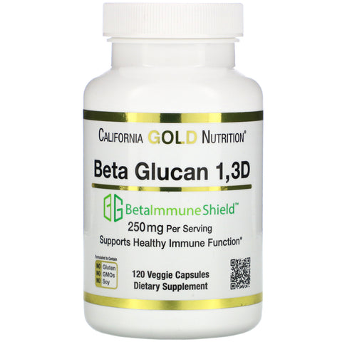 California Gold Nutrition, Beta Glucan 1-3D with Beta-ImmuneShield, 125 mg, 120 Veggie Capsules