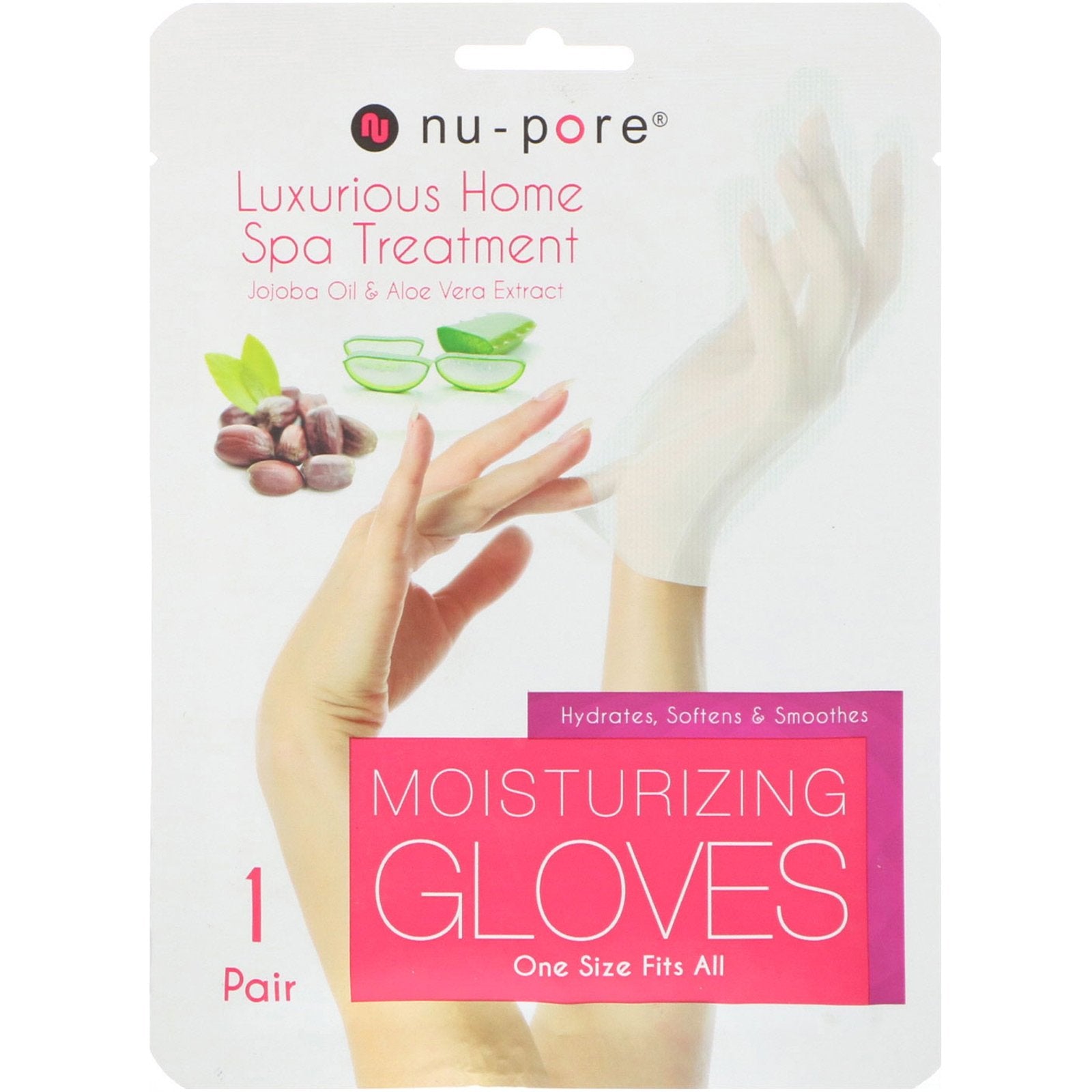 Nu-Pore, Moisturizing Gloves, Jojoba Oil & Aloe Vera Extract, 1 Pair