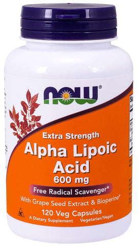 NOW Foods, Alpha Lipoic Acid with Grape Seed Extract & Bioperine, 600mg - 120 vcaps