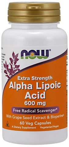 NOW Foods, Alpha Lipoic Acid with Grape Seed Extract & Bioperine, 600mg - 60 vcaps